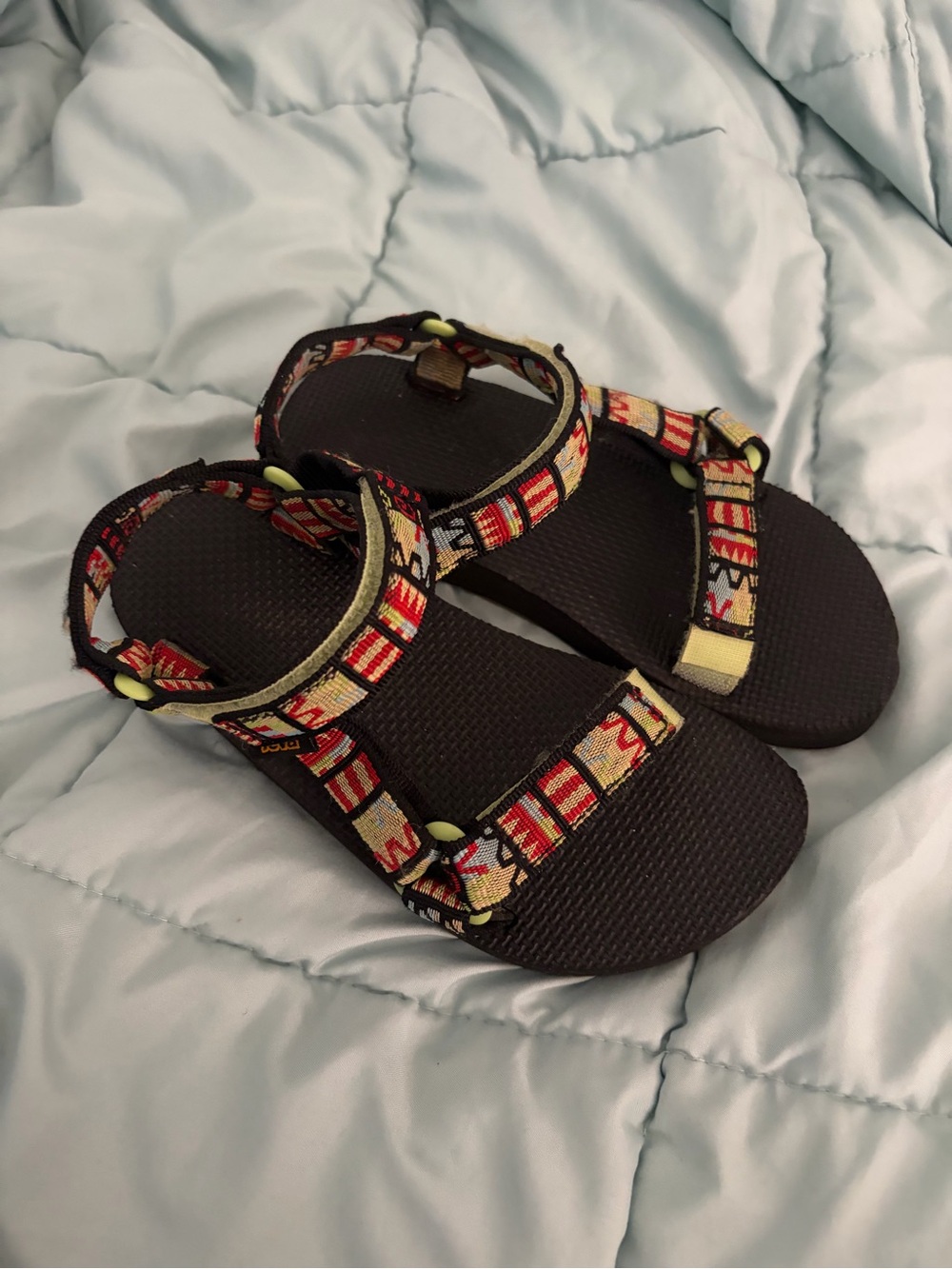 Teva Kids Black Sandals with Red & Yellow Patterned Straps